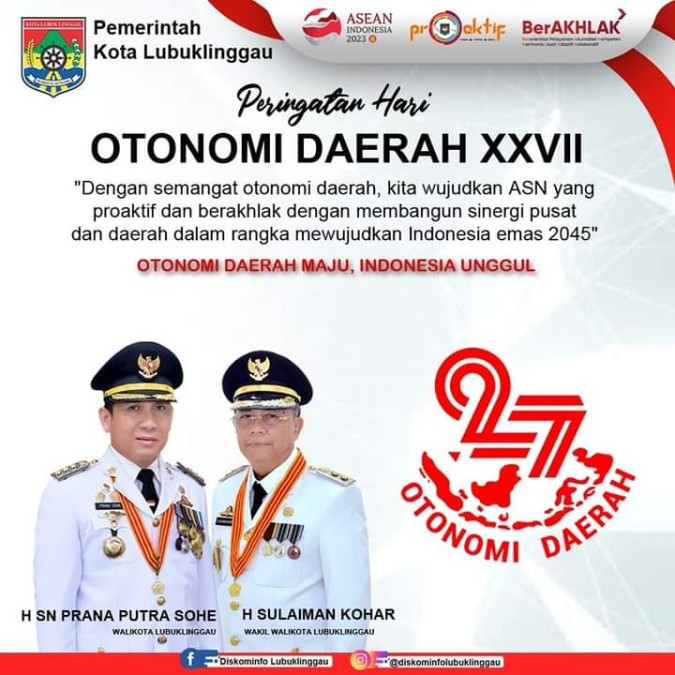Selamat Memperingati Hari Otonomi Daerah XXVII Tahun 2023
