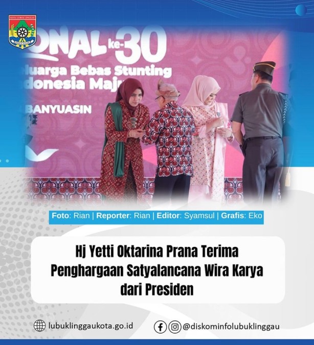 Hj Yetti Oktarina Prana Terima Penghargaan Satyalancana Wira Karya dari Presiden